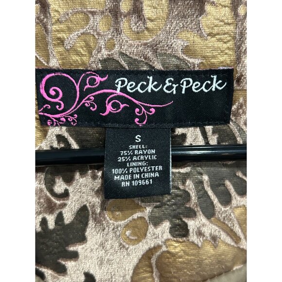 Velvet Floral Open Front Jacket Peck & Peck Size Small Brown Gold - Picture 5 of 8
